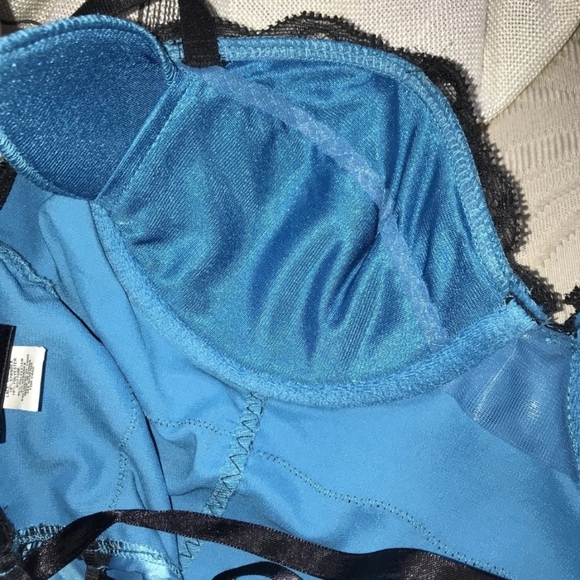New without Tags FREDERICKS of HOLLYWOOD~AQUA STRETCH CORSET CHEMISE GARTER PUSH - Picture 4 of 5